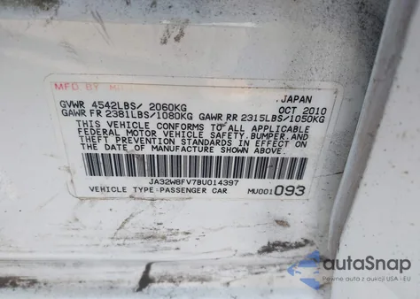 2011 Mitsubishi Lancer Evolution Gsr z USA, uszkodzony, nr VIN JA32W8FV7BU014397